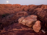 Moonset, boulders, domes